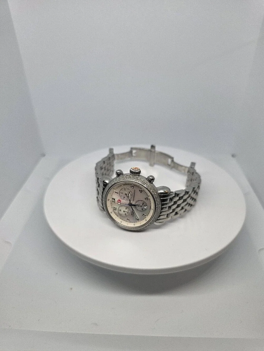 Michele CXS Diamond Chronograph Watch, Mother of Pearl Dial, Stainless Steel